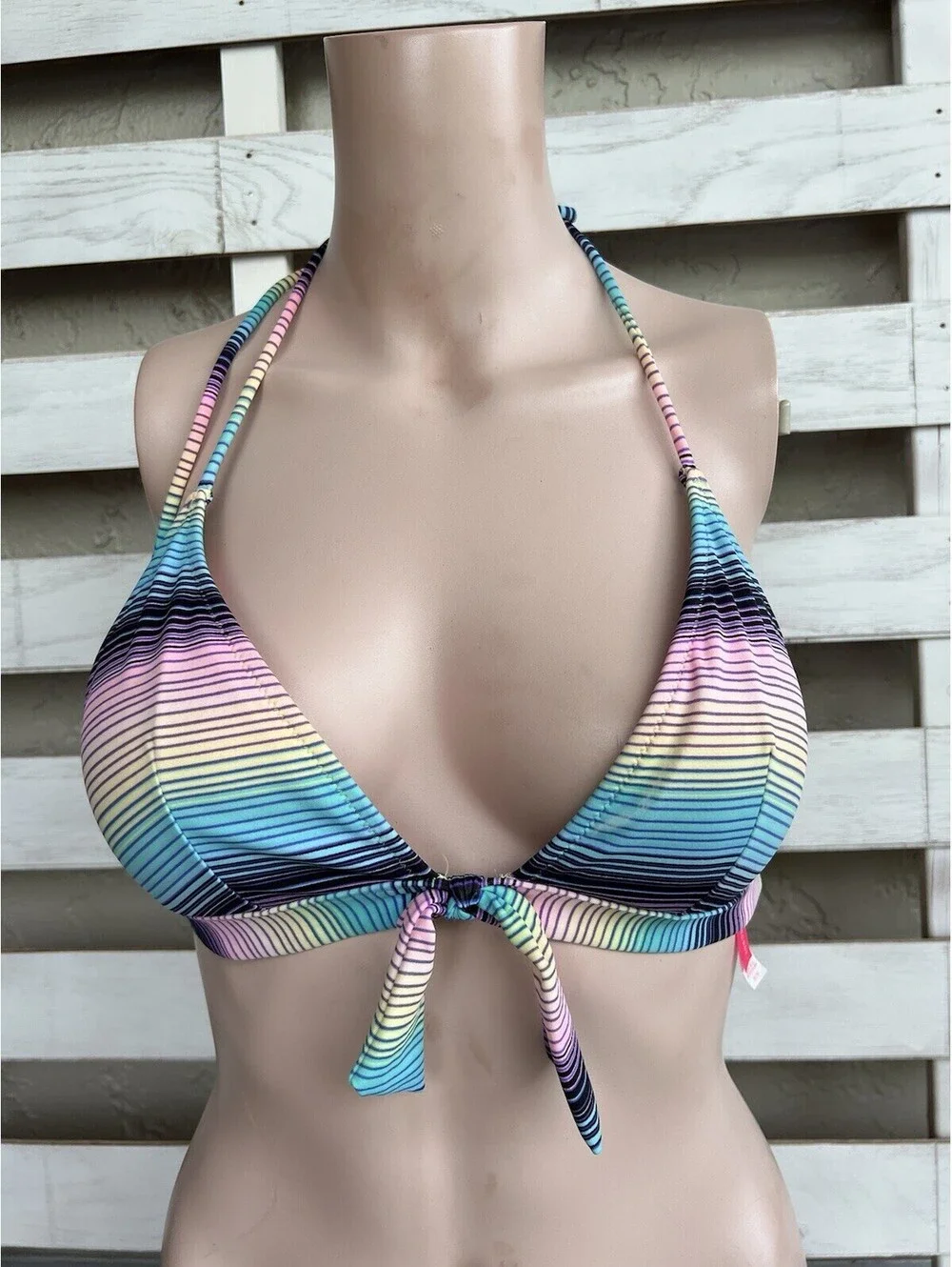 Victoria's Secret Multicolor Padded Bikini Top Triangle Halter Y2K 90s Size M